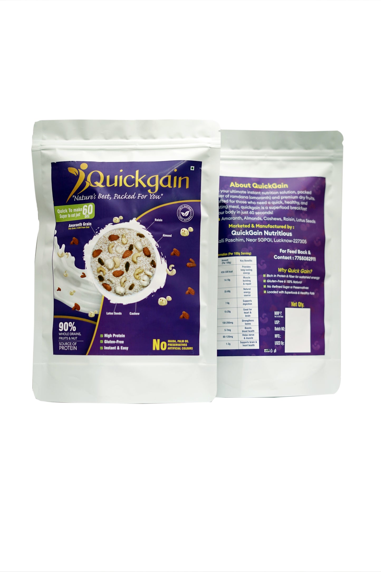 Quickgain – High-Protein Amaranth Breakfast Mix | 100% Natural, Gluten-Free, Instant & Wholesome Superfood